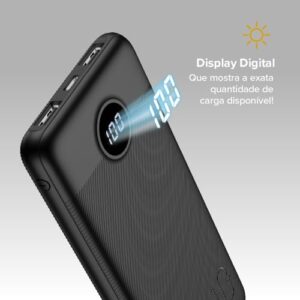 I2GO, Carregador Portátil (Power Bank) Ultra Rápido 10000mAh, Power Delivery 20W, 2 Saídas USB + 1 Saída/Entrada USB-C, Preto, i2GO PRO