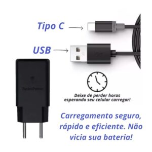 Kit de Carregador Turbo Android Power 30W 4.0 Entrada Tipo C Cabo USB Tipo C 1m Preto Universal Carregador de Parede PREMIUM APPARI