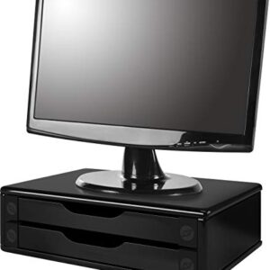 Suporte de Monitor 2 Gavetas, Mdf Preto (Black Piano) - Souza & Cia