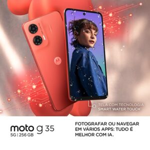 Smartphone Motorola Moto g35 5G - 256GB 12GB Ram Boost AI Camera 50MP NFC Cinza - Vegan Leather