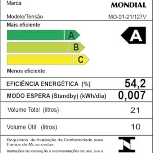 Micro-Ondas, Mondial, Branco, 1200W, 110V - MO-01-21-W