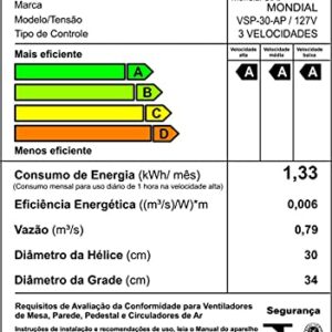 Ventilador de Mesa Mondial 220V, 30cm, 6 pás, Super Power - VSP-30-AP