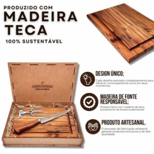 Kit Churrasco Tábua Garfo Faca Churrasqueiro Oficial da Família
