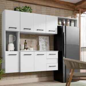 Armário De Cozinha Suspensa Com 7 Portas E 2 Gavetas Completo Compacto Bancada Multiuso Juliete - Nicioli - Armário de Cozinha