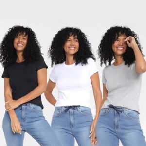 Kit Camiseta Hering Básica Feminina 3 Peças - Camiseta Feminina