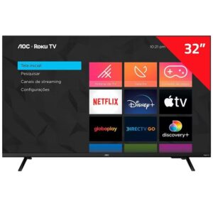 Smart TV 32" AOC HD Roku TV, Dolby Digital, Comando de Voz, Processador Quad Core - 32S5135/78G - TVs