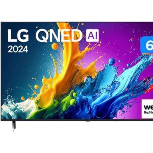 Smart TV 65" 4K QNED LG 65QNED80TSA WebOS 24 Processador α5 Ger7 Wi-Fi Bluetooth com Alexa e Chromecast 3 HDMI 2 USB - Smart TV
