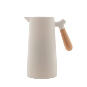 WOLFF Garrafa Térmica de Plástico com Cabo de Madeira Nórdica 1L Branca - Mesa Posta - Itens Para Casa - Utensílios de Cozinha - Perfeita Para Café e Chá