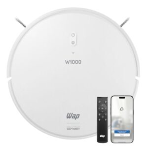 WAP Robô Aspirador de Pó ROBOT W1000 – Mapeamento de Tempo Real GYRO, Base de Carregamento, Passa Pano, 3 NÃveis de Sucção, 5 Modos de Limpeza, CompatÃvel com Alexa e Google