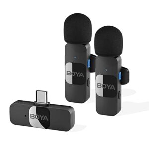 BOYA Microfone de lapela sem fio BY-V20 para Iphone 15 e ANDROID USB C Smartphone Tablet Mini microfone para celular Microfone clip-on para gravação vídeo Podcast YouTube Live Streaming
