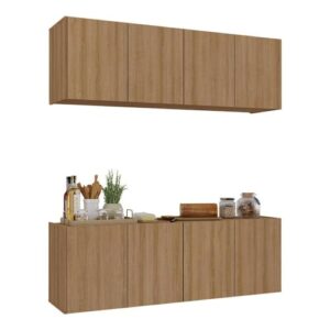 Kit Armário de Cozinha e Balcão 4 Portas Multimóveis Mp2161 Rustic