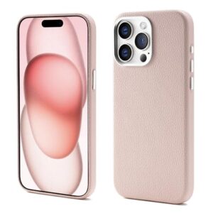 Capa de couro para iPhone, Compatível com MagSafe e carregamento sem fio, À prova d'água de choque e de sujeira, Botões de metal e moldura da câmera, Capa para iPhone (cor-de-rosa, iPhone 16 Pro)