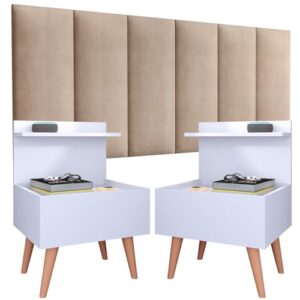 Kit completo para Quarto Casal Cabeceira Julia 1.40 Padrão com Mesas de Cabeceira Sleep COR:BEGE/BRANCO