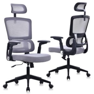 Cadeira de Escritório Ergonômica, Suporte de 150 kg, Encosto e Apoio de Cabeça Ajustáveis, Tela Transpirável e Confortável (cinzento)