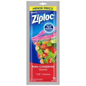 Ziploc Saco Hermético Organizador de Geladeira para Alimentos, Tamanho Grande 26,8 cm x 27,3 cm, com 19 unidades