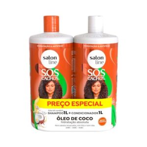Salon Line, Kit Shampoo e Condicionador, SOS Cachos, Coco, Tratamento Profundo, Vegano - Cabelos Ondulados, Cacheados e Crespos, 1 L cada