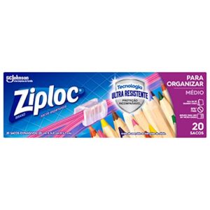 Ziploc Saco Hermético Organizador de Gaveta, para Itens de Cozinha, Tamanho Médio 20,3 cm x 14,9 cm x 4,7 cm, com 20 unidades