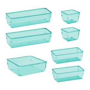 Organizador Modular Acrimet para Gavetas, Bancadas e Armários, Plástico Transparente, Kit com 7 Potes Tamanhos Sortidos, Cor Verde Clear
