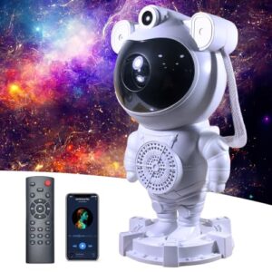 Projetor Astronauta Com Som Bluetooth Robô Luminária De Estrelas Nebulosas Galaxias Lua Luz Noturna para Quarto Controle Remoto Função Temporizador