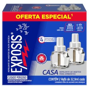 Exposis Casa, Repelente Elétrico Líquido para Tomada, Refil, Sala e Quarto, Alta eficácia, Até 4 semanas de Proteção, 2 Unidades de 32,9ml