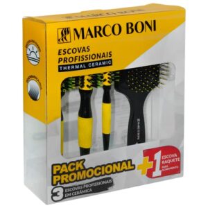 Marco Boni Kit Prof 3 Escovas Thermal Ceramic E 1 Escova Raquete Desembaraçante 6204 Amarelo 4 Unidades.