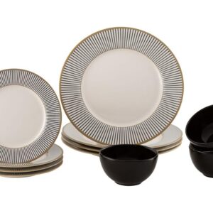 Aparelho de Jantar 12 Peças Alleanza Cerâmica Branco e Preto Redondo Ritz - Aparelho de Jantar