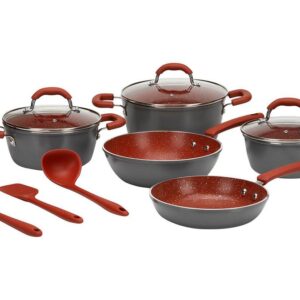 Jogo de Panelas Brinox Revestimento Cerâmico de AlumÃnio Vermelho e Cinza 8 Peças Ceramic Life Select - Jogo de Panelas