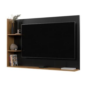 Painel Para TV 50 Polegadas Smart Para Sala Quarto Nicho Com Prateleira Berlim - Quality Móveis (Preto/Nature)