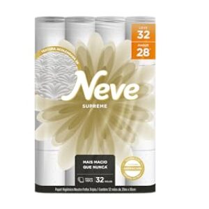 Neve Papel Higiênico Supreme Folha Tripla, 20m, Leve 32 Pague 28 Rolos
