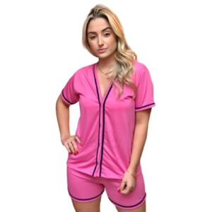 Pijama Feminino Americano Manga Curta Aberto Com Botões Short baby doll verão Amamentação Cirurgico (BR, Alfa, G, Regular, Regular, ROSA)