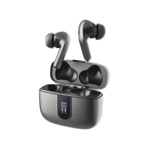 Basike Fone de Ouvido Sem Fio Bluetooth, 40 Horas de Reprodução com Display LED, Estéreo Intra-Auricular Esportivo, IPX5 à Prova D'Água, Suporta chamadas de voz, adequadas para Android e IOS (Cinza)