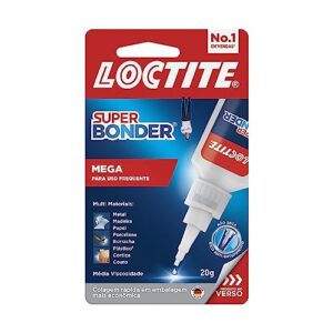 Cola Loctite Super Bonder Mega, Cola instantânea para reparos, Cola transparente para materiais diversos, Cola extraforte com acabamento profissional, 1x20g