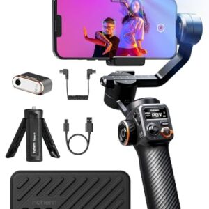 ho-hem iSteady M6 Kit Gimbal Estabilizador 3 Eixos para Smartphone com Rastreador IA, Luz Magnética Ajustável CCT/RGB e Bateria de 18h - Compatível com iPhone 15 Pro Max, Android e Gravação de Vídeo