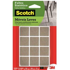 Scotch, 3M, Feltro Sintético para Móveis Leves, Quadrado, Marrom, Médio, 12 unidades