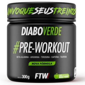 FTW Pré-Treino Diabo Verde - Energia Extrema, Força e Foco - Potência Hardcore com Cafeína, Beta-Alanina - Para Treinos Intensos - sabor: Maça Verde - Pote 300g