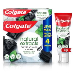 Creme Dental Colgate Natural Extracts Carvão Ativado e menta 4 unid 90g
