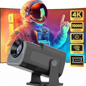 Mini Projetor Portatil, LucZeng Wifi 6 Bluetooth 5.0 Smart Projetor, Suporte 4K e 1080P Full HD Cinema Em Casa Projetor, Auto de Correcção Trapezóide Horizontal, 180°Girável Projector