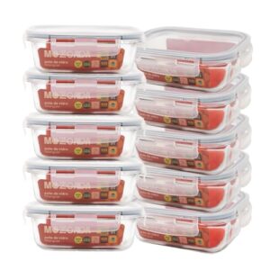 Mozcada - Kit 10 Potes de Vidro 420ml Hermético Marmita com Trava Retangular