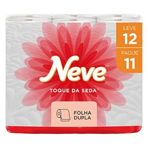 Neve Papel Higiênico Toque de Seda Folha Dupla, 30m, Leve 12 Pague 11 Rolos