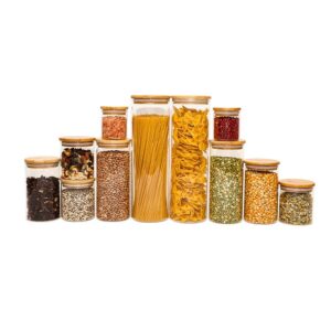 Potes de Vidro de Mantimentos com Tampa de Bambu 11 Pçs Oikos - Porta mantimentos