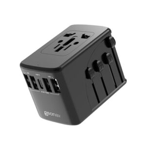 Geonav Carregador Universal com Adaptadores de Viagem, 4 Portas USB + 1 USB-C (Preto)
