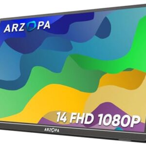 ARZOPA Suporte para monitor portátil, monitor portátil ultrafino de 14 polegadas, tela externa FHD 1080p com alto-falantes duplos segunda tela para laptop, PC, telefone, Xbox PS4/5, Switch - A1S