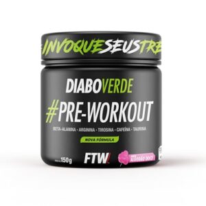 FTW Pré-Treino Diabo Verde - Energia Extrema, Força e Foco - Potência Hardcore com Cafeína, Beta-Alanina - Para Treinos Intensos - sabor: Algodão Doce - Pote 150g