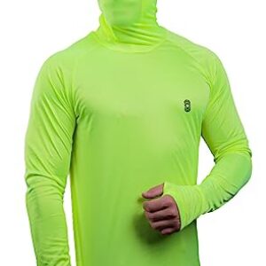 Camiseta Skube Com Máscara e Capuz Proteção UV 50+ Dry Fit Segunda Pele Térmica Tecido Termodry Manga Longa Dedeira - Amarelo Neon - G