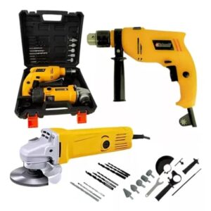 KIT ESMERILHADEIRA/LIXADEIRA 600W E FURADEIRA/PARAFUSADEIRA 800W COM MALETA 25 PEÇAS OCULOS DE PROTEÇAO E DISCO DE CORTE (110, Volts)