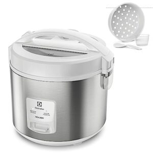 Panela Elétrica Electrolux vapor arroz capacidade 3,5L 10 xícaras 2 em 1 timer panela removivel antiaderente tampa com visor transparente ERC31 inox branco 127v por Rita Lobo