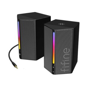 FIFINE Alto-falantes para computador, alto-falantes RGB para PC desktop, para jogos alimentados por USB com conector de 3,5 mm para laptop, monitor, telefone, tablet - A20