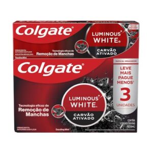 Colgate Creme Dental Clareador Luminous White Carvão Ativado 70G 3 Unidades