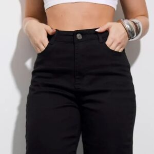 Calça Wide Leg Preta Feminina Cintura A...