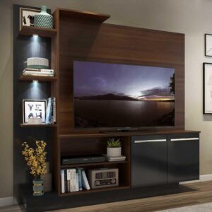Estante c/ 2 Leds Painel TV 55" e 2 portas Dallas Multimóveis Madeirado/Preto - Estante para TV